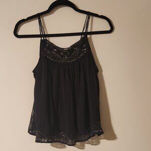NWT Zara Size Small Black Bead Sequin Sleeveless Non-Adjustable Straps Top